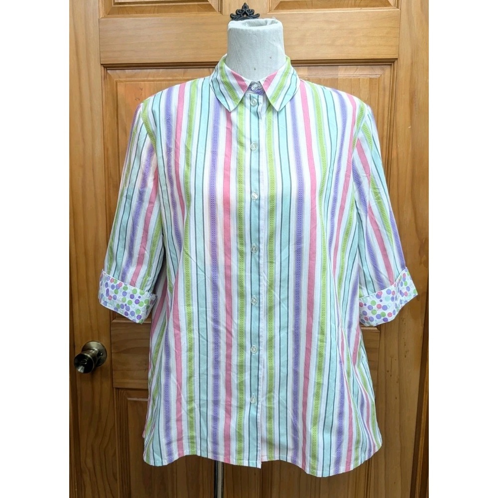 Alia Sport Women's 18 Shirt Button-Down the Front Fold Up Cuffs Short Sleeves
